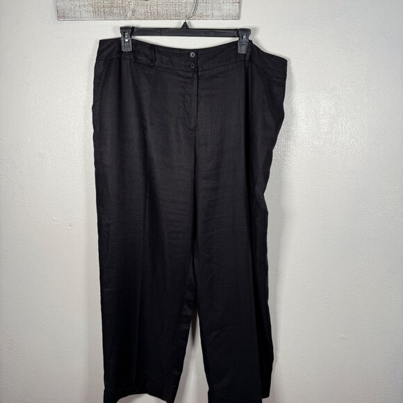 Lauren Ralph Lauren Womens Sz 22W Black 100% Linen Straight Leg High Rise Career - Picture 1 of 16